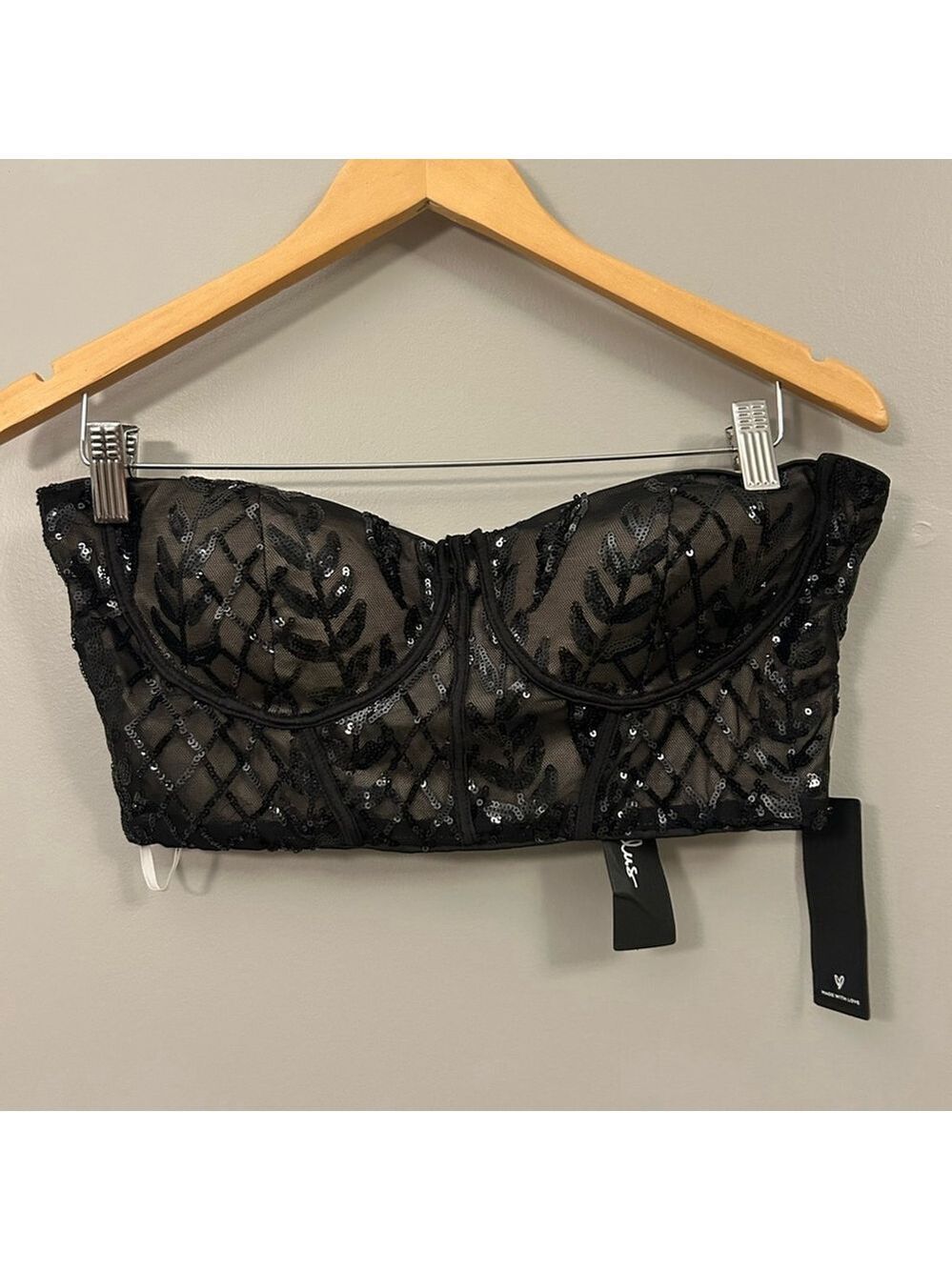 Lulu's Black Sequin Crop Top NWT Size Large
